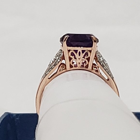 Lusaka Amethyst & White Zircon ring in 14k Rose Gold over 925 SS size 8 6.75ct - Picture 7 of 7